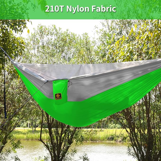 Camping Hammock, Portable Hammocks with Mosquito Net,Lightweight Nylon Parachute Hammock with 10ft Tree Straps,Camping Gear Must Haves for Travel Hiking Backpacking Beach Patio-Red&Grey