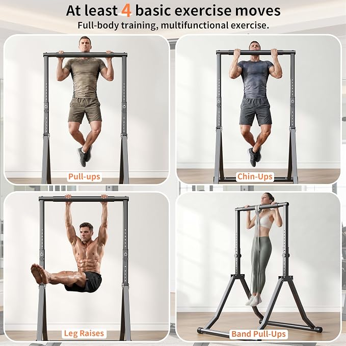 Foldable Power Tower Dip Station for Pull Ups, 58.3"-76.8" 12 Level 700 LBS, Adjustable Dip Handles & Assistance Bands Foldable Home Gym Equipment