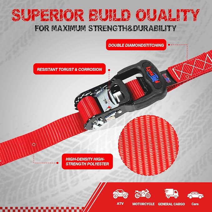 Ratchet Tie Down Straps, 5280lbs Break Strength, 1.6" x 16' Heavy Duty Ratchet Tie Down Strap Set with Padded Handles, Coated S Hook, Soft Loop for Trucks, ATV, UTV, Motorcycle, Cargo & More -Red