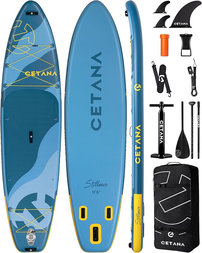 CETANA Extra Wide Inflatable Paddle Board 11'6 x 35" x 6", 450LB High Weight Capacity Wide Stable Stand Up Paddle Board for Beginners, 2–3 Person Large Paddleboard with 3 Fins, Dual Bungee, 15 D Rings