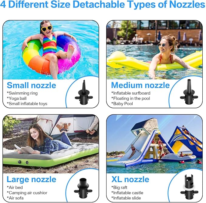 Electric Air Pump for Inflatable Tumbling Track Mat with 4 Nozzles, AC 110-120V Quick-Fill Inflator, Air Pump for Gymnastics/Flooring/Tumbling/Yoga/Taekwondo/Exercise Gym Fitness Mat