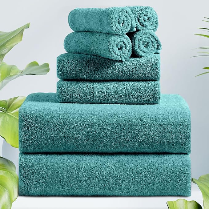8 Pcs Bath Towel Set - 2 Oversized Bath Sheets, 2 HandTowels, 4 Washcloths - Quick Dry, Ultra Absorbent, Soft Microfiber Shower Towels for Bathroom, Hotel
