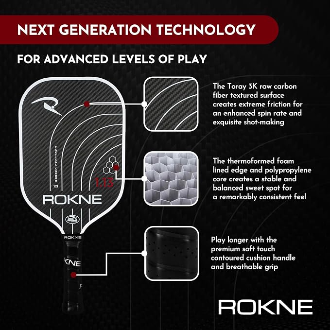 ROKNE Taktical Carbon Series, Pickleball Paddle, 3K Raw Carbon Fiber, Thermoformed Foam Lined Edge, 13MM or 16MM, USAPA Approved Pickleball Racket, High Grit Texture, Max Spin
