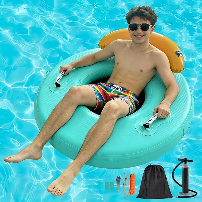 Water Hammock Inflatable Dock, 3.8ft/6ft/8ft Floating Raft Circular Water Island, Float Rings Air Mesh Platform for Lake/River/Swim Pool