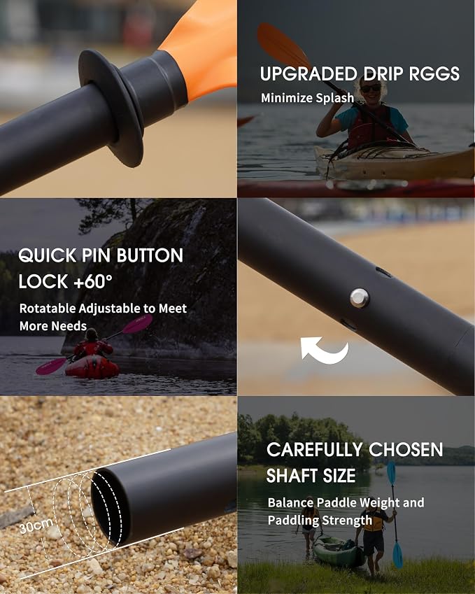 Kayak Paddles Aluminum Shaft Paddle with Nylon Blades, Floating Adjustable Kayaking Oars, 3 Piece, 220-240cm/86-94 Inches,Black/Rose/Teal