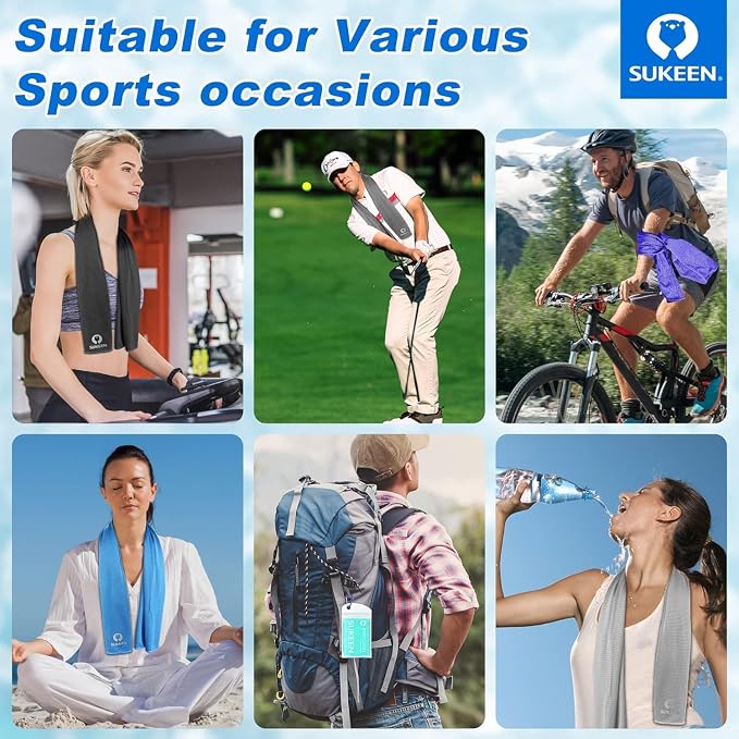 Sukeen Cooling Towel 20 Pack (40"x12") Ice Towel,Bulk Breathable Chilly Twoles,Microfiber Towel for Neck Face for Yoga,Sport,Running,Gym,Workout,Camping,Fitness,Travel & More Activities, Sky Blue