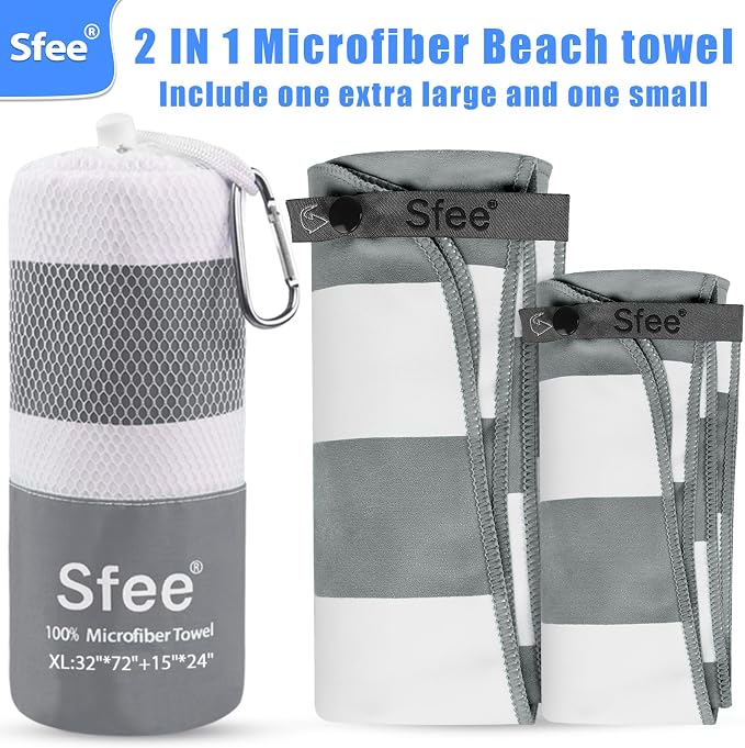 Sfee 2 in 1 Microfiber Oversized Beach Towel, Quick Dry Towel Travel Towel Camping Towel Super Absorbent Compact Lightweight Sports Gym Towels for Beach,Gym, Hiking, Pool, Backpacking, Bath, Yoga