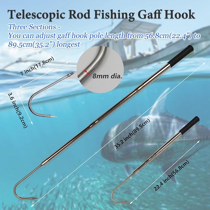 Dutiplus Telescopic Fish Gaff with 1~5 Teeth Assorted harpoons Barbed, Sea and Ice Fishing Spear Gig for Hunting Fish Frog Mole