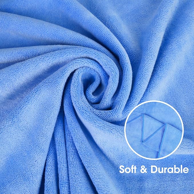 JML Bath Towel, Microfiber Bathroom Towels Set 6 Pack 30" x 60" - Extra Large, Soft, Absorbent, Quick Dry, Odor Resistant, No Shedding, Shrink Resistant, Use for Hair Wrap, Fitness, Sport, Yoga, Blue