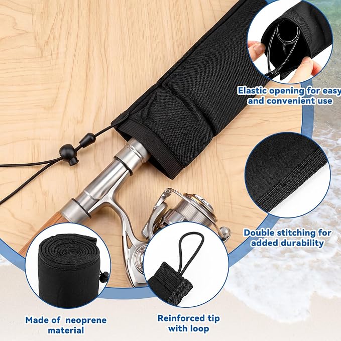 Outus Neoprene Fishing Rod Sleeves, 2.5MM Thick Tangle-Free Covers, Protective Sock for Spinning Casting Rods, Travel Storage