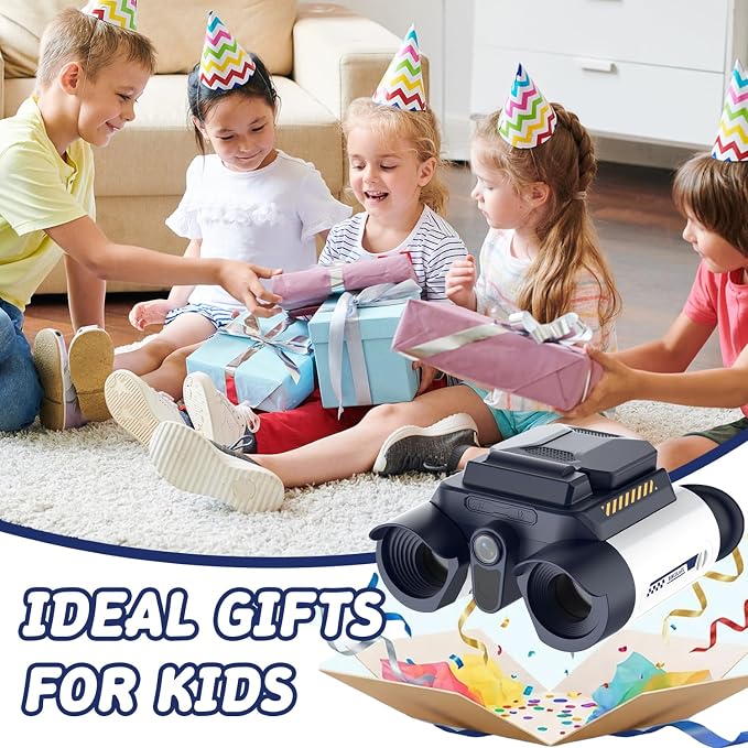 Binoculars for Kids with Night Vision, 2.4" HD Screen & 10X Zoom for Photo and Video - Outdoor Adventure Binoculars Bird Watching, Camping, Hiking, Gifts for Kids Ages 4+ (White)