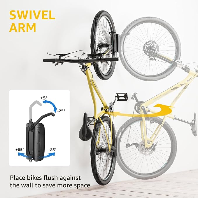 monTEK Swivel Bike Wall Mount, Bike Hangers for Garage, Wall Mount Bike Rack, 66 lbs, Black & Enhanced Bike Storage Rack, Adjustable 4-Bike and 2-Helmet Hangers for Indoor Bike Storage, 265 lbs