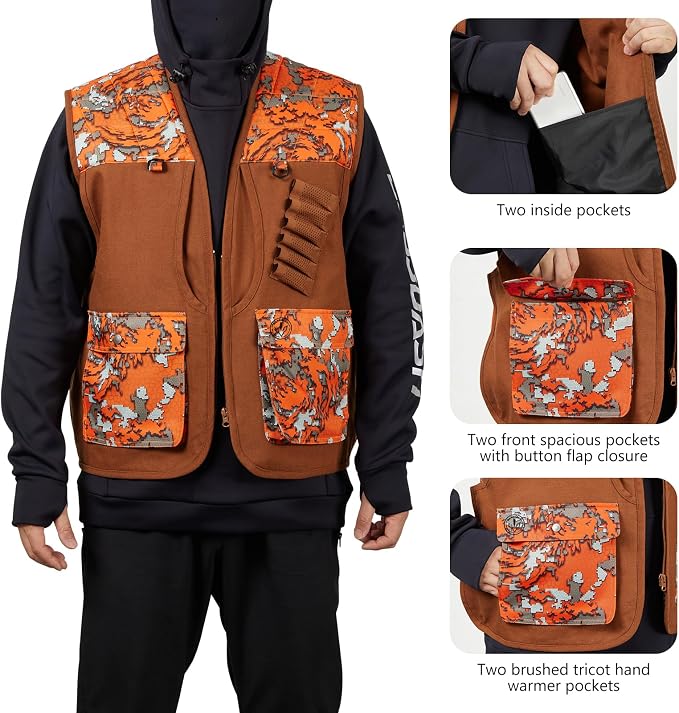 BASSDASH Upland Game Field Water-Resistant Bird Hunting Vest with Multi Pockets Men Women FV11