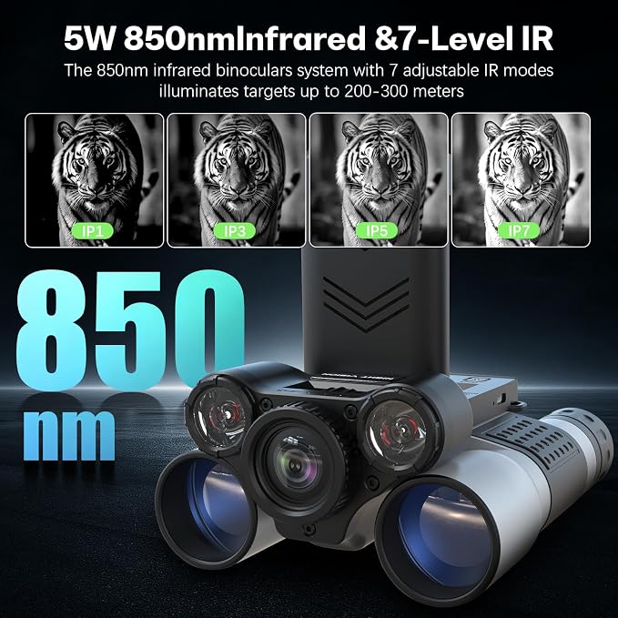 Binoculars with Camera and Night Vision - 12x42 Digital Binoculars with 2.4" IPS Screen, 7 IR Modes for 200-300m in Darkness, for Adults Bird Watching, Hiking, Camping - Includes 32GB Card (Black)