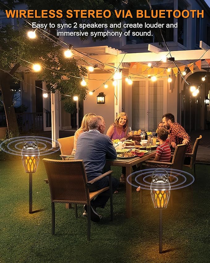 MOFOKEAY 2 Pack Outdoor Bluetooth Speakers,Wireless Speakers with LED Flame Flickers,IP5X Waterproof Torch Lights Lantern Speakers for Patio Yard Pool Party,Gifts for Men/Women