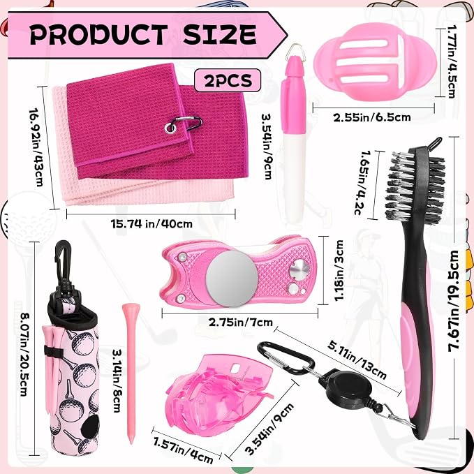 Golf Accessories Kit Golf Club Cleaning Kit Club Groove Cleaner Brush Divot Repair Tool Golf Towel with Clip Ball Bag with Hook Ball Alignment Kit Marking Pen Golf Gift Set Women