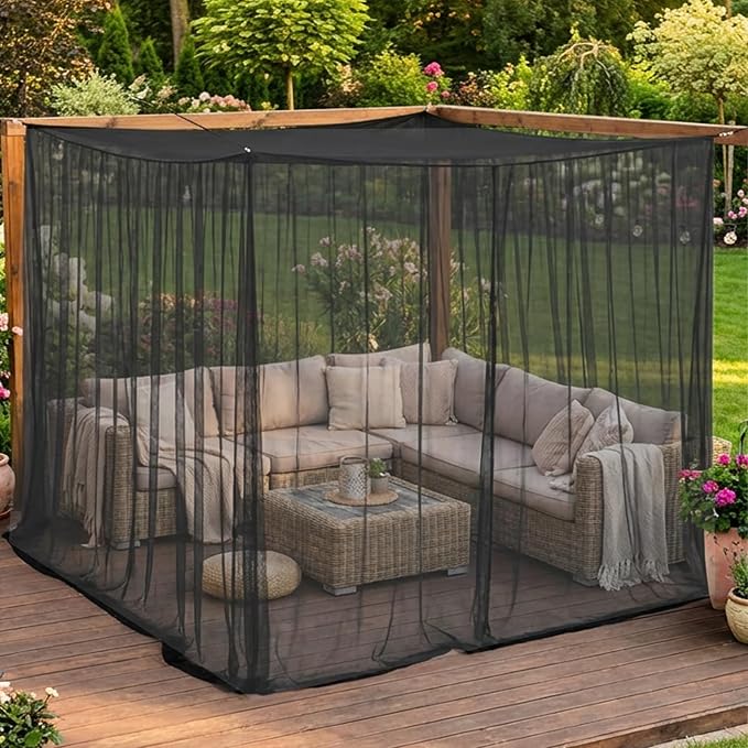 Camping Mosquito Net 10'x10' Ultra Large Black Outdoor | One-opening 118"x118"x77", Bottom Fixing Strap, Insect Netting Mesh, w/ Carrying Bag for Camping, Picnic, Patio, Trips