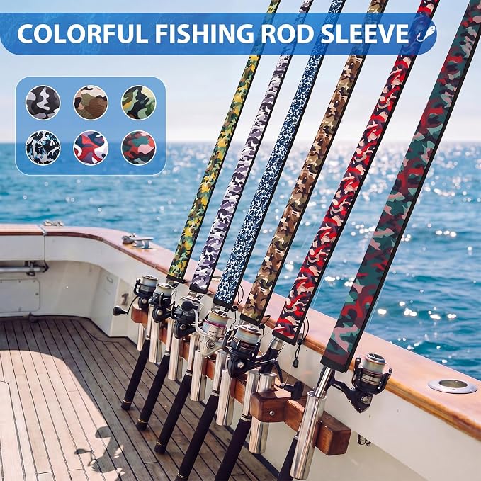 Outus Neoprene Fishing Rod Sleeves, 2.5MM Thick Tangle-Free Covers, Protective Sock for Spinning Casting Rods, Travel Storage