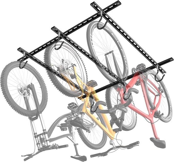 TORACK Ceiling Bike Rack for Garage, Ceiling-Mounted Bicycle Storage Hooks for 3 Bikes (Horizontal) or 6 Bikes (Vertical), Adjustable Overhead Bicycle Hooks for Mountain, Road Bike