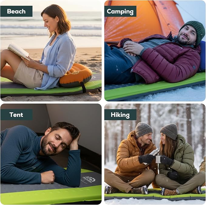 Gear Doctors® Oxylus 4.3 R-Value Insulated Foam Self Inflating Sleeping Pad Camping — Sleeping Pad Backpacking Air Mattress—Camping Mattress Self Inflating Camp Mat 4 Seasons Sleep Mat—Camp/Floor/Tent
