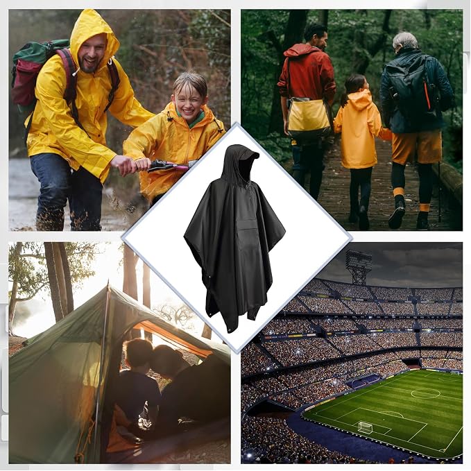 Roctee Rain Ponchos For Adults Women And Men, Waterproof Rain Coat Jacket With Hood, Pocket And Reflective Strip, Reusable Raincoat Unisex For Emergency Outdoor Camping Biking Hiking Climbing
