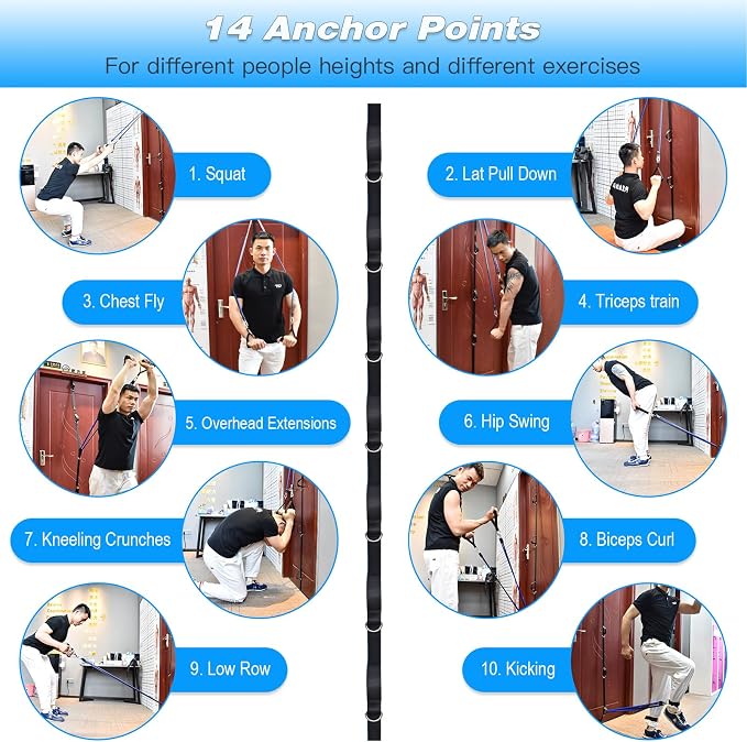 Brebebe Upgrade Door Anchor Strap for Resistance Bands Exercise, Multi Points Anchor Straps with 7 Loops+ 7 D Rings, Home Gym Workout Equipments with Ratchet Adjust Tighten Straps Not Loose, Sturdy
