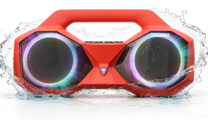 OZJ Bluetooth Speaker Outdoor Loud: 80W(Peak) with Bass, Portable Wireless Speaker with IPX7 Waterproof, 20H Playtime, RGB Lights, TWS for Outside, Beach, Work (Red)