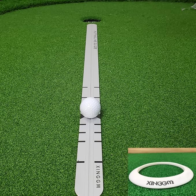Golf Putting Trainer | Indoor & Outdoor Putting Aid, Alloy Steel Alignment Rail & Ball