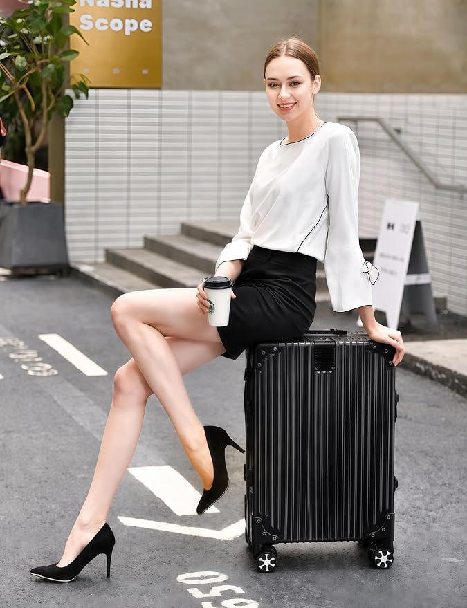 Carry On Luggage 22x14x9 Airline Approved, 20 Inch Zipperless Hard Shell Suitcase with Aluminum Frame, TSA Lock & Spinner Wheels, Lightweight Carry-On Luggage for Travel, Black