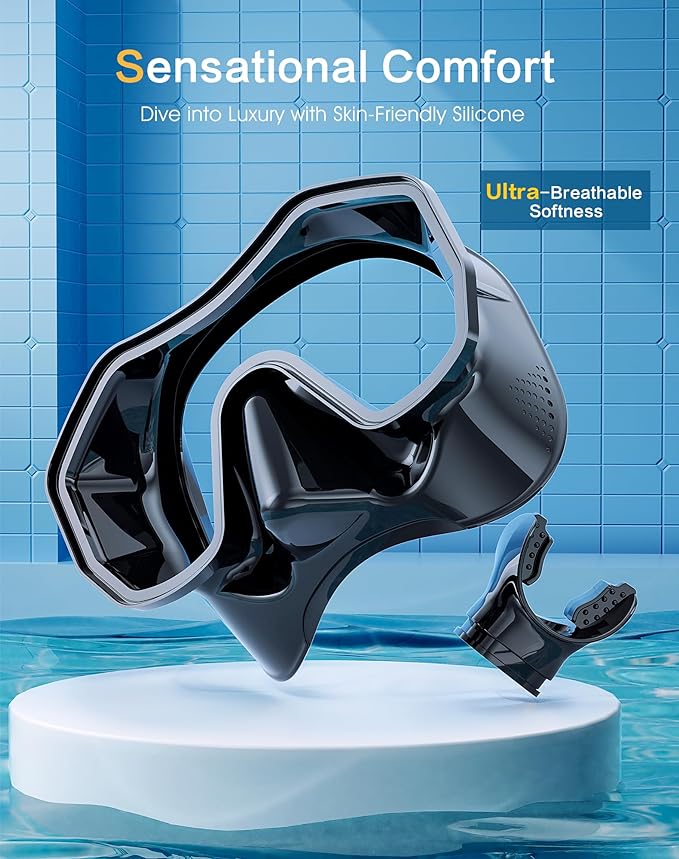 Snorkeling Gear for Adults Kids, Dry-Top Snorkel Set, 180°Panoramic Wide View Diving Mask Breathing Freely Snorkel Mask for Snorkeling Scuba Diving Swimming Travel