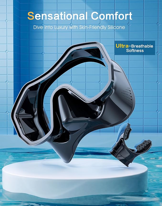 Snorkeling Gear for Adults Kids, Dry-Top Snorkel Set, 180°Panoramic Wide View Diving Mask Breathing Freely Snorkel Mask for Snorkeling Scuba Diving Swimming Travel