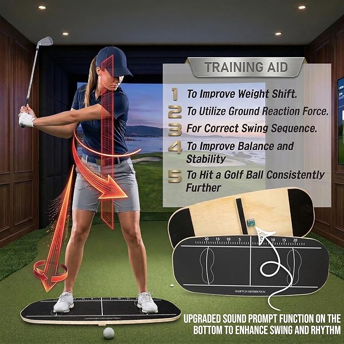 Golf Pressure Plate with Bottom Button Prompt Sound Function, Solid Wood Golf Weight Shift Board, Golf Balance Board Training Aid For Indoor Practice, Golf Training Equipment, Hampton Distribution