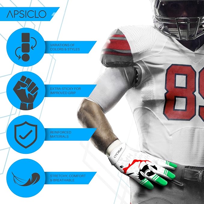 Youth Football Gloves – Sticky Silicone Grip – Youth & Adult Sizes – Breathable, Flexible, Training Football Receiver Gloves & Game Gear