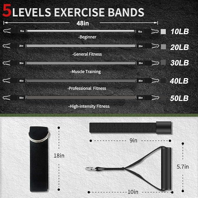 VEICK Resistance Bands Set, 10-150 LBS Stackable Exercise Bands with Handles, Ankle Straps & Door Anchor, Workout Bands for Home Gym, Yoga, Pilates, Physical Therapy for Men Women