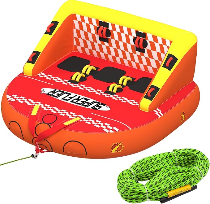 3-Person Towable Tubes for Boating with Towable Rope, Couch Reversible Boat Tube, Padded Bolster Guard Handles & Quick-Connect Tow Point | Towable Rope,Couch Reversible Boat Tube,Padded Bolster Guard Handles,Quick-Connect Tow Point