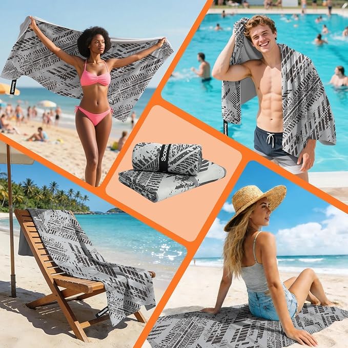 Microfiber Sweat Towel Quick Dry Lightweight Absorbent 2 Pack，Fast Drying 30‘’ X 60‘’ Negative Ions Odorless Gym Towels for Men & Women Yoga Travel Outdoor Camping Gym Beach (Gray Geometric)