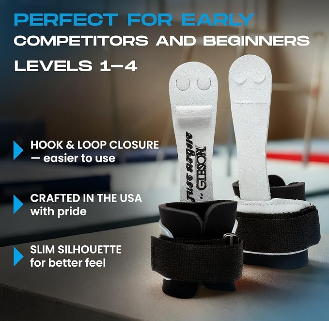 Gibson Athletic Just Right Neo Gymnastic Grips for Women, Leather Grip with Neoprene Wrist Guard, Hook & Loop Closure, Grips for Early Competitor, Gymnastics Grips for Girls - Made in USA