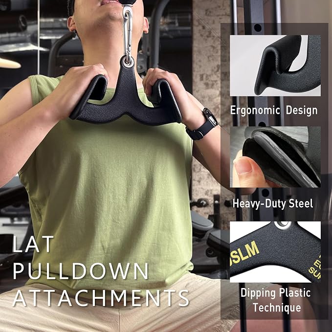 BLUSLM Lat Pull Down Bar T bar Row Attachment, V Bar Tricep Lat Pulldown Attachments, Back Strength Training Bar for Home Gym Exercise Cable Machine Attachments