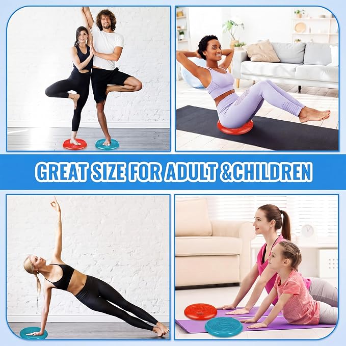 Outus 2 Pcs Balance Disc Inflated Wobble Cushion for Sensory Kids 13. 4 Inch Wiggle Seat Flexible Seating with Hand Pump for Kids Men Women Classroom Exercise Office Home Chair