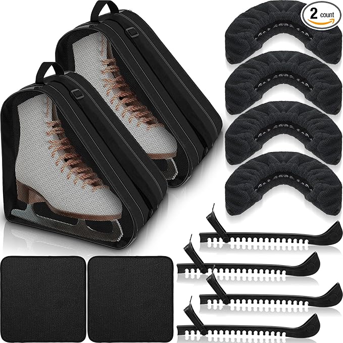 Liliful 8 Pcs Skate Guards Skate Blade Protector Covers Towel Ice Inline Bag Set Ice Guards for Adult Hockey Winter Supply