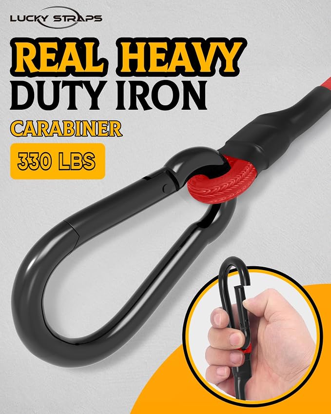 8 Pcs 24 Inch Heavy Duty Carabiner Bungee Cord Outdoor with 190 Lbs Max Break Strength, Bungee Straps with Upgraded Carabiner Hooks for Luggage Rack, Cargo, Hand Carts, Bike, Camping, etc (Red)