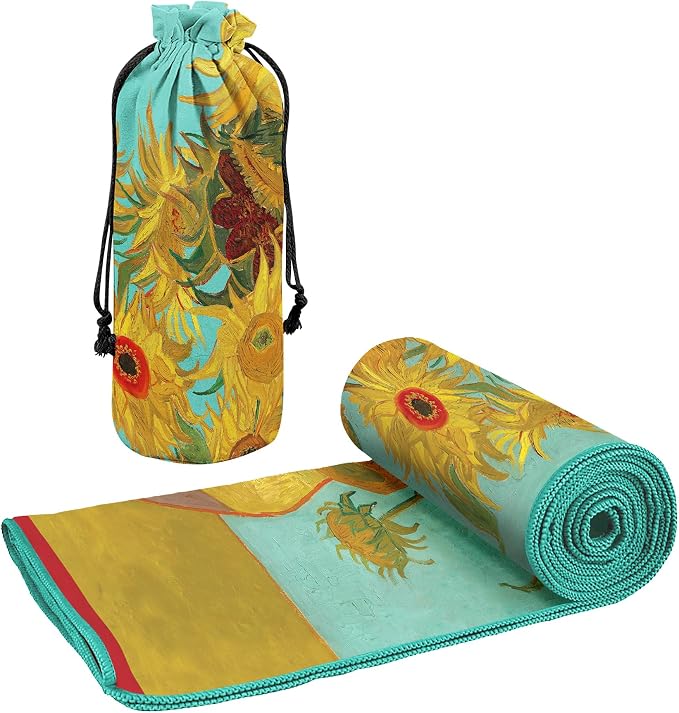 Large Oversized Microfiber Beach Towel - 40x63 Inches, Sand-Free, Quick-Drying, Ultra-Soft, Ideal for Travel, Pool, Yoga, and Camping - Includes Matching Drawstring Travel Pouch, van Gogh Sunflowers