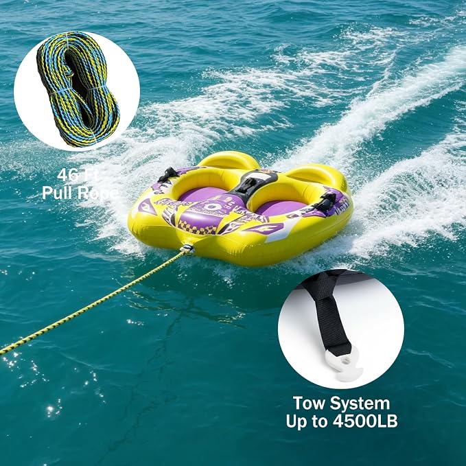 1-3 Person Towable Tubes for Boating, 113" Giant Super Sofa with 4500LB Tow Rope, Heavy-Duty 840D Nylon & 0.8mm PVC, Professional Inflatable Boat Tube for Family and Friends