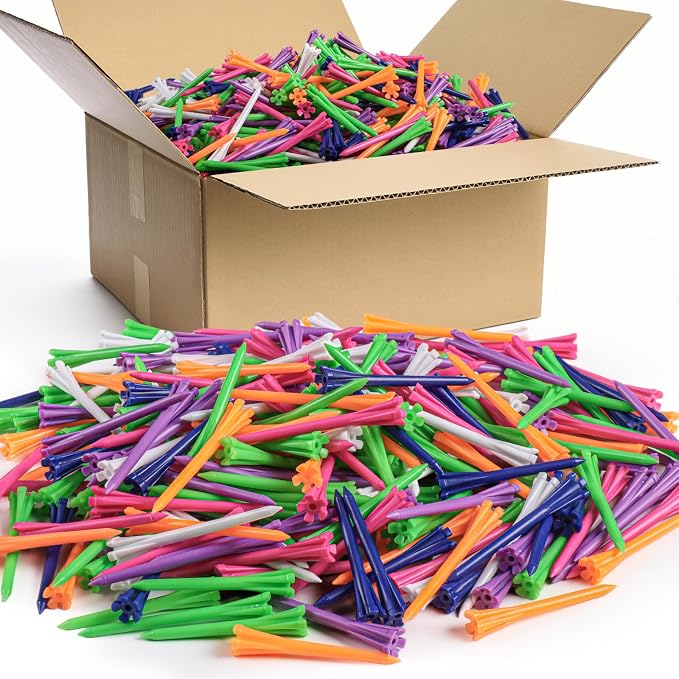 FINGER TEN Golf Tees Plastic Unbreakable Easy to Find Bulk Value 200/500/1000 Count, 2 3/4 3 1/4 Inch Tee Driving Range Reduce Friction, Green Red White USA Flag Practice
