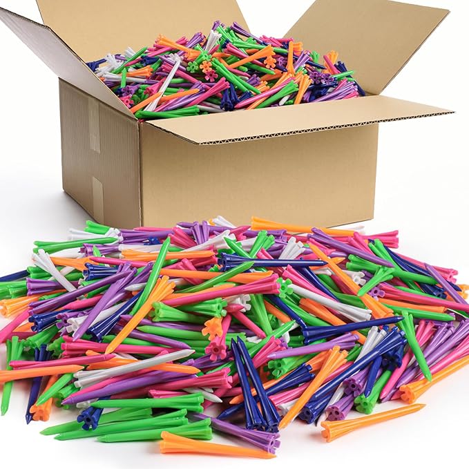 FINGER TEN Golf Tees Plastic Unbreakable Easy to Find Bulk Value 200/500/1000 Count, 2 3/4 3 1/4 Inch Tee Driving Range Reduce Friction, Green Red White USA Flag Practice