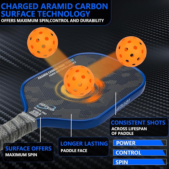 Pickleball Paddles,Pickleball Paddle,Carbon Fiber Pickle Ball Paddle-16MM,Hot Pressing Process Racket for Lightweight,Superior Control,Spin,Power and Consistency,USAPA Approved