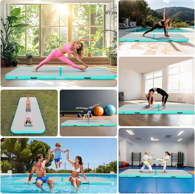 SUDOO Gymnastics Air Mat 10ft/13ft/16ft Inflatable Air Tumble Track Mat 4" Thick Tumbling Mat With Pump or No Pump for Training Tumble Yoga Cheerleading Parkour Beach Water Activities Home Use
