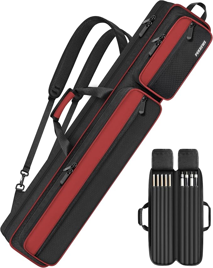 PEKREWS 4x5 Soft Cue Bag Red & 4x4 Hard Pool Cue Case Black Set