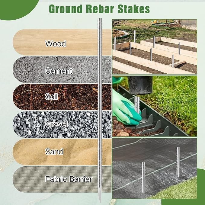 Gisafai 50 Pcs 12 Inch Ground Rebar Stakes Heavy Duty Ground Anchors Steel Plant Support Garden Stake Long Straight Metal Spikes with Chisel Point End for Concrete Timber Garden Plant Tent