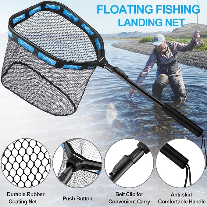 PLUSINNO Fishing Line Spooler，with Floating Fishing Net for Steelhead, Salmon, Fly, Kayak, Catfish, Bass,